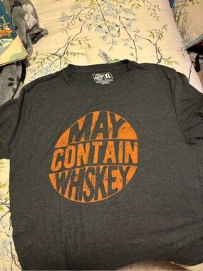 Crazy Dog T-Shirts 'May Contain Whiskey' Charcoal Tee with Orange Graphic